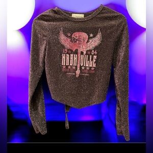 Vintage David Tate Nashville Glittery Long Sleeve - Black and Pink XS